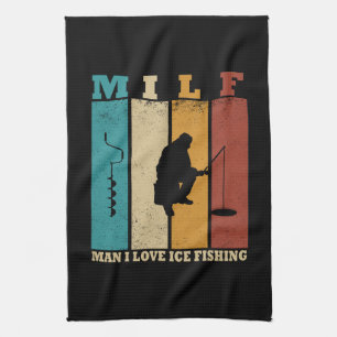 funny vintage ice fishing lovers tea towel