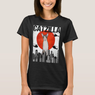 Funny Vintage Japanese Catzilla Cornish Rex Cat T-Shirt