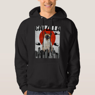 Funny Vintage Japanese Catzilla Siamese Cat Hoodie
