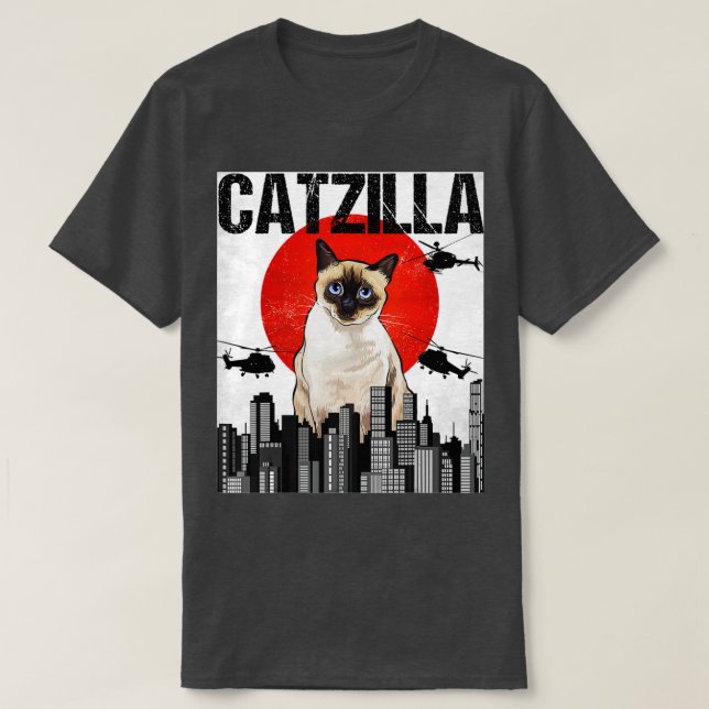 Funny Vintage Japanese Catzilla Siamese Cat  T-Shirt (Design Front)