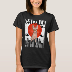 Funny Vintage Japanese Catzilla Sphynx Cat T-Shirt