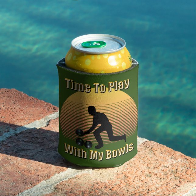Funny Vintage Lawn Bowls Play Time, Can Cooler (In Situ Pool)