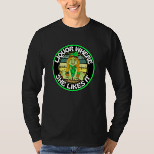 Funny Vintage Liquor Where She Likes It Round Gree T-Shirt