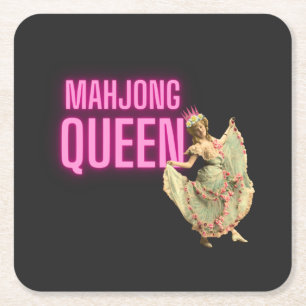 Funny Vintage Mahjong Queen Square Paper Coaster