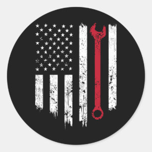 Funny Vintage Mechanic Distressed American Flag Gi Classic Round Sticker