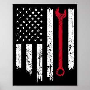 Funny Vintage Mechanic Distressed American Flag Gi Poster