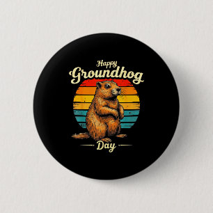 Funny Vintage Meteorology Groundhog Happy Groundho 6 Cm Round Badge