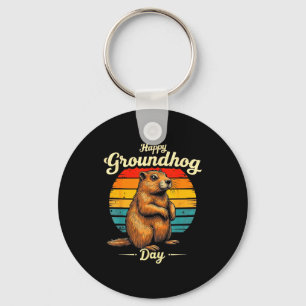 Funny Vintage Meteorology Groundhog Happy Groundho Key Ring