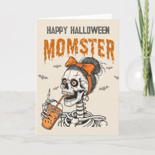 Funny Vintage Momster Skeleton Halloween Holiday Card