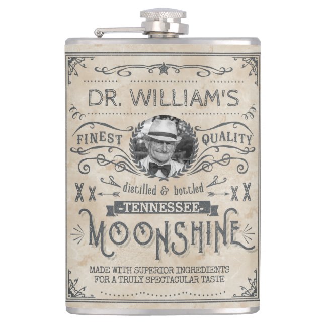 Funny Vintage Moonshine Hillbilly Medicine Custom Hip Flask (Front)