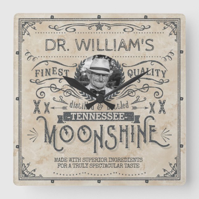 Funny Vintage Moonshine Hillbilly Medicine Custom Square Wall Clock (Front)