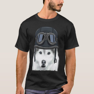 Funny Vintage Motorcycle Helmet Siberian Husky T-Shirt