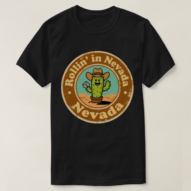 Funny Vintage Nevada Cactus Cowboy Hat Dice Retro T-Shirt (Design Front)
