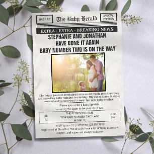 Funny Vintage Newspaper Photo 2nd Baby Sprinkle Invitation