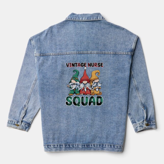 Funny Vintage Nurse Squad Nursing Gnomes Denim Jacket (Back)