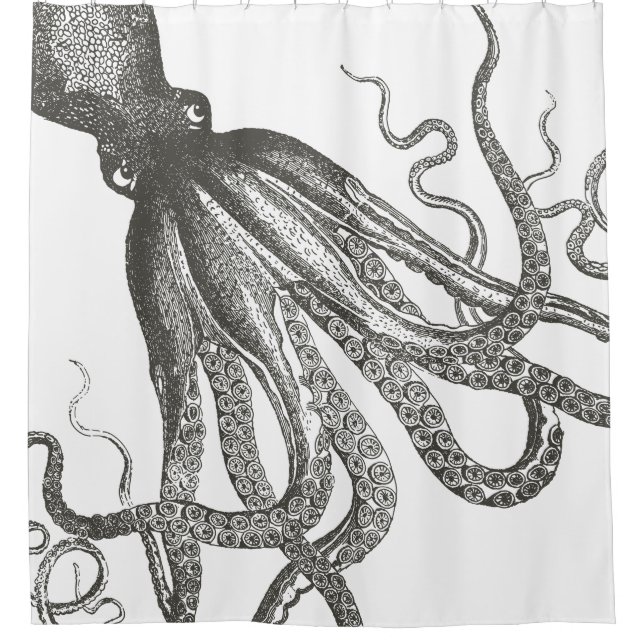 Funny Vintage Octopus Tentacles Wrapping Around Shower Curtain (Front)