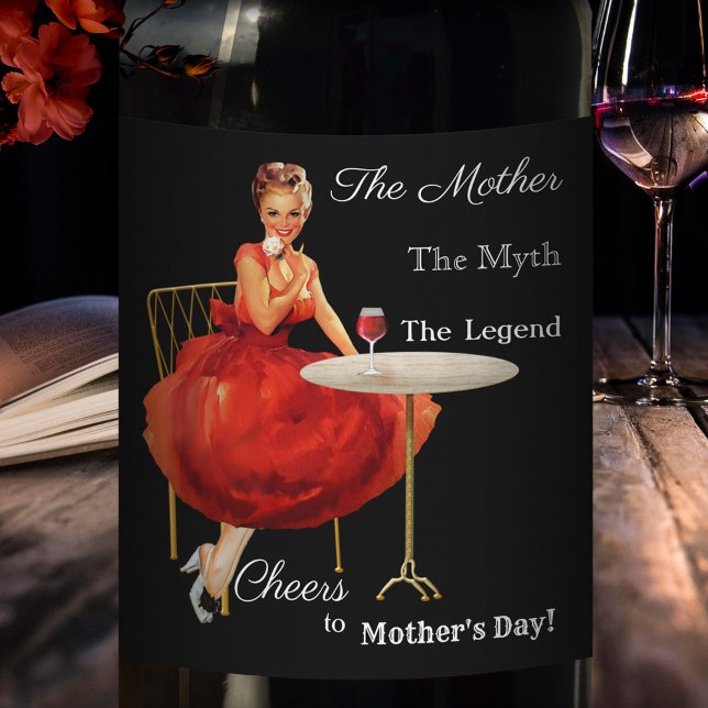 Funny Vintage Pin-Up Mother's Day Wine Label (Creator Uploaded)