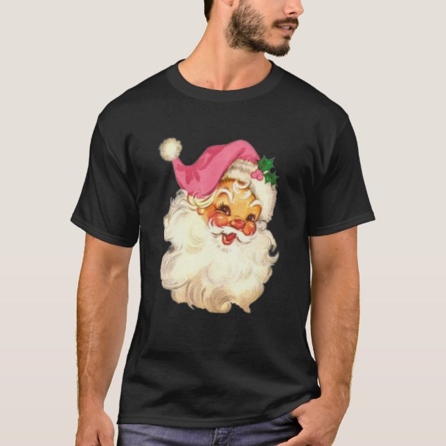 Funny Vintage Pink Santa Claus Pink Christmas Desi T-Shirt (Front)