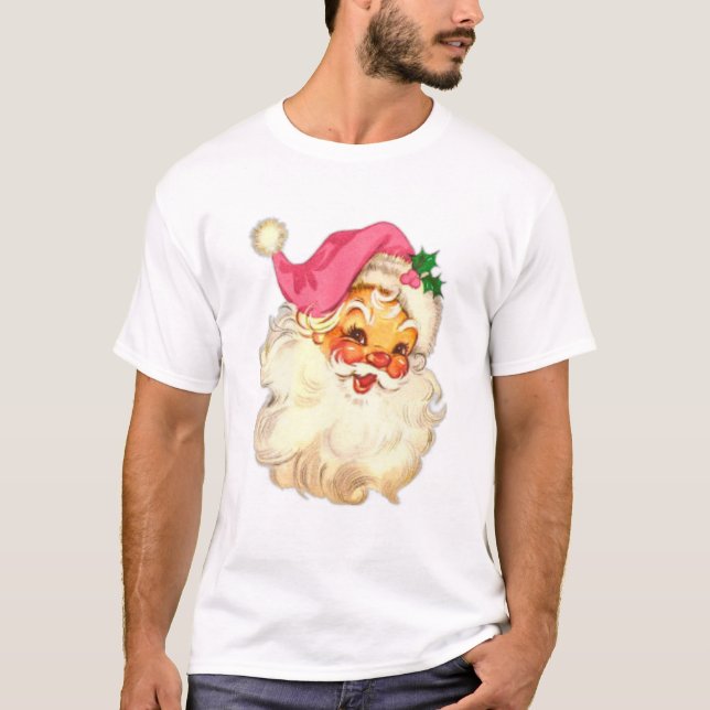 Funny Vintage Pink Santa Claus Pink Christmas Desi T-Shirt (Front)