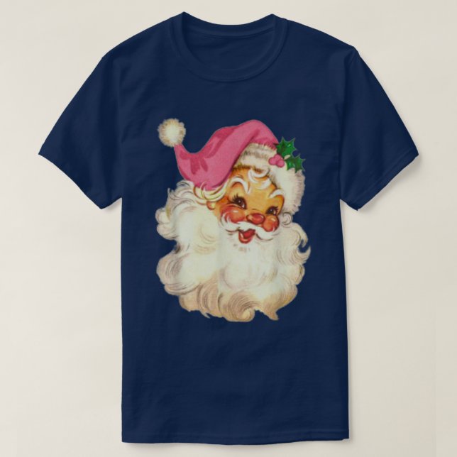 Funny Vintage Pink Santa Claus Pink Christmas Desi T-Shirt (Design Front)