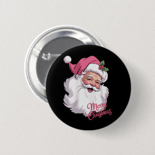 Funny Vintage Pink Santa Claus Pink Merry Xmas 6 Cm Round Badge