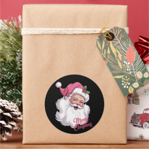 Funny Vintage Pink Santa Claus Pink Merry Xmas Classic Round Sticker