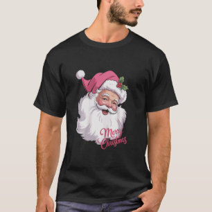 Funny Vintage Pink Santa Claus Pink Merry Xmas T-Shirt
