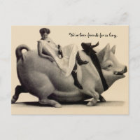 Funny vintage Postcard lady riding a pig bff