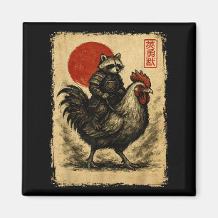 Funny Vintage Raccoon Rooster Chicken Japanese Uki Magnet