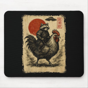 Funny Vintage Racoon Rooster Chicken Ufo Japanese Mouse Pad