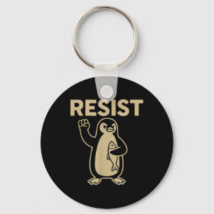Funny Vintage Resist Penguin Activism Graphic Desi Key Ring