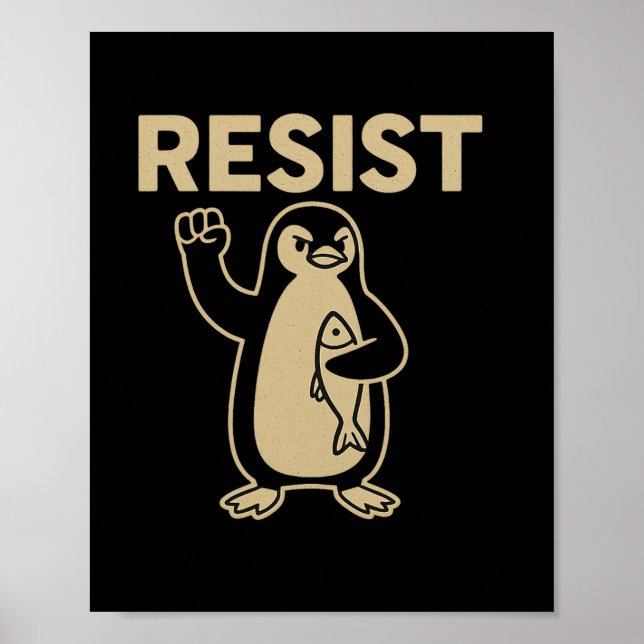 Funny Vintage Resist Penguin Activism Graphic Desi Poster (Front)