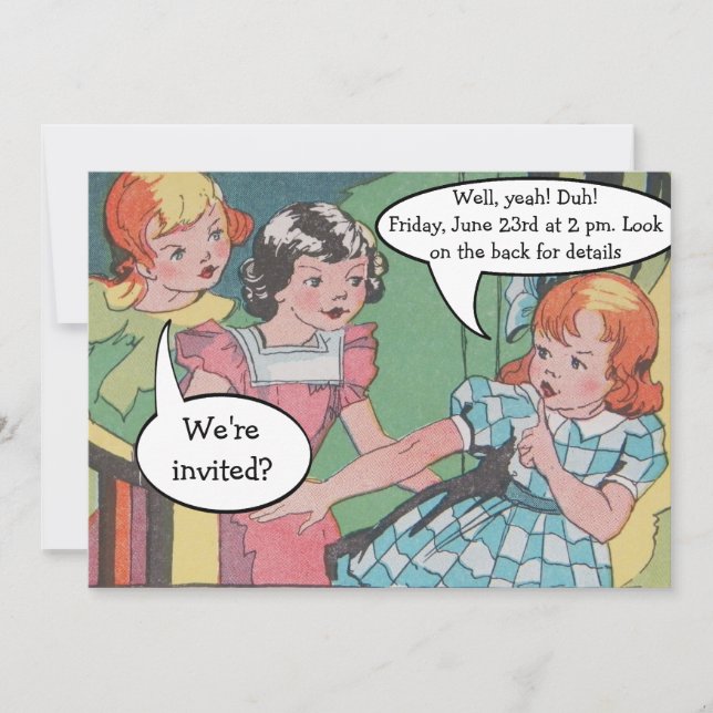 Funny Vintage Retro Cartoon Comic Party Invitation (Front)