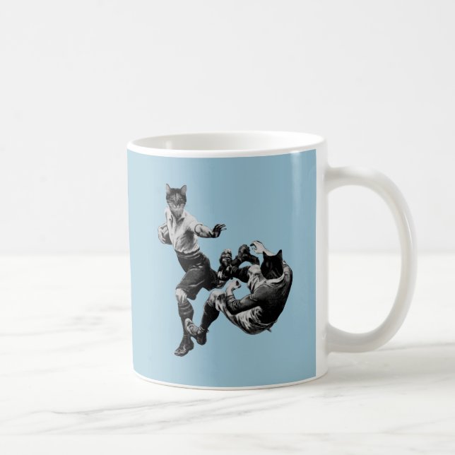 funny vintage rugby playing cats coffee mug (Right)