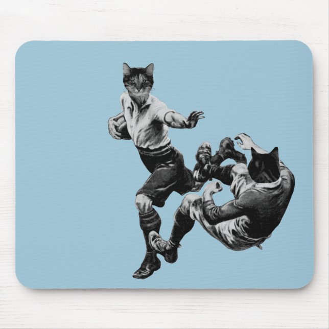 funny vintage rugby playing cats mouse pad (Front)