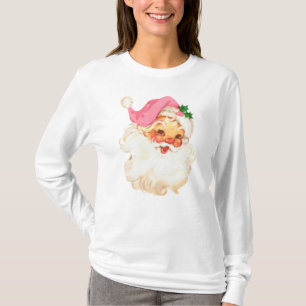 Funny Vintage Santa Claus Pink Christmas Design T-Shirt