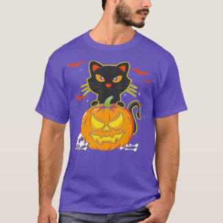 Funny Vintage Scary Halloween Black Cat Witch Hat T-Shirt