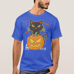 Funny Vintage Scary Halloween Black Cat Witch Hat T-Shirt