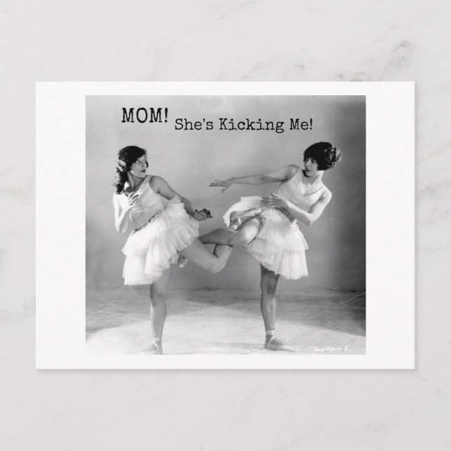 Funny Vintage Sisters Kicking Me Dance Postcard (Front)