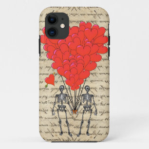 Funny vintage Skeleton and red heart iPhone 11 Case