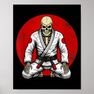 Funny Vintage Skeleton Brazilian Jiu-Jitsu Retro Poster