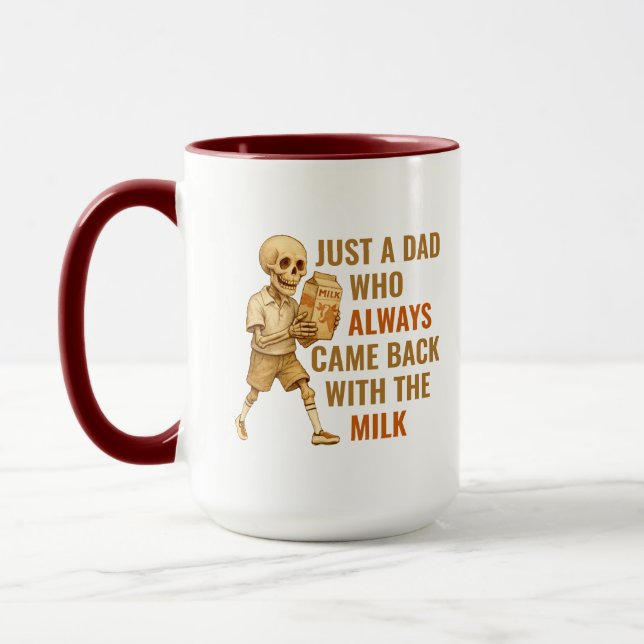 Funny Vintage Skeleton Dad Milk Joke Mug (Left)