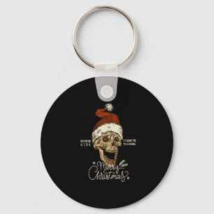 Funny Vintage Skeleton Skull Santa Merry Christmas Key Ring