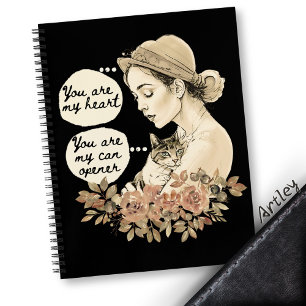 Funny Vintage Style Illustrated Cat Lover  Notebook