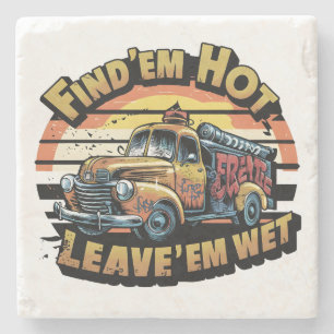 Funny Vintage Sunset Fire Truck Graphic Stone Coaster