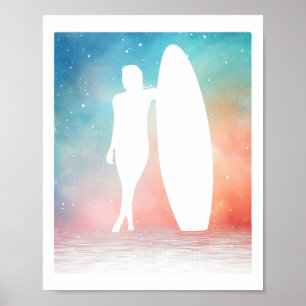 Funny Vintage Surf Design For Women Surfing Girl S Poster