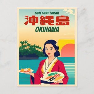 Funny Vintage Travel Okinawa Japan Sushi Humour Postcard