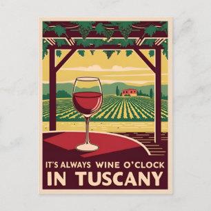 Funny Vintage Travel Tuscany Italy Wine O'Clock Postcard