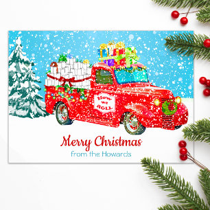Funny Vintage Truck in Snow with Toilet Paper Holiday Card