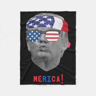 Funny Vintage Trump Pucker Face Merica Usa Flag Su Fleece Blanket